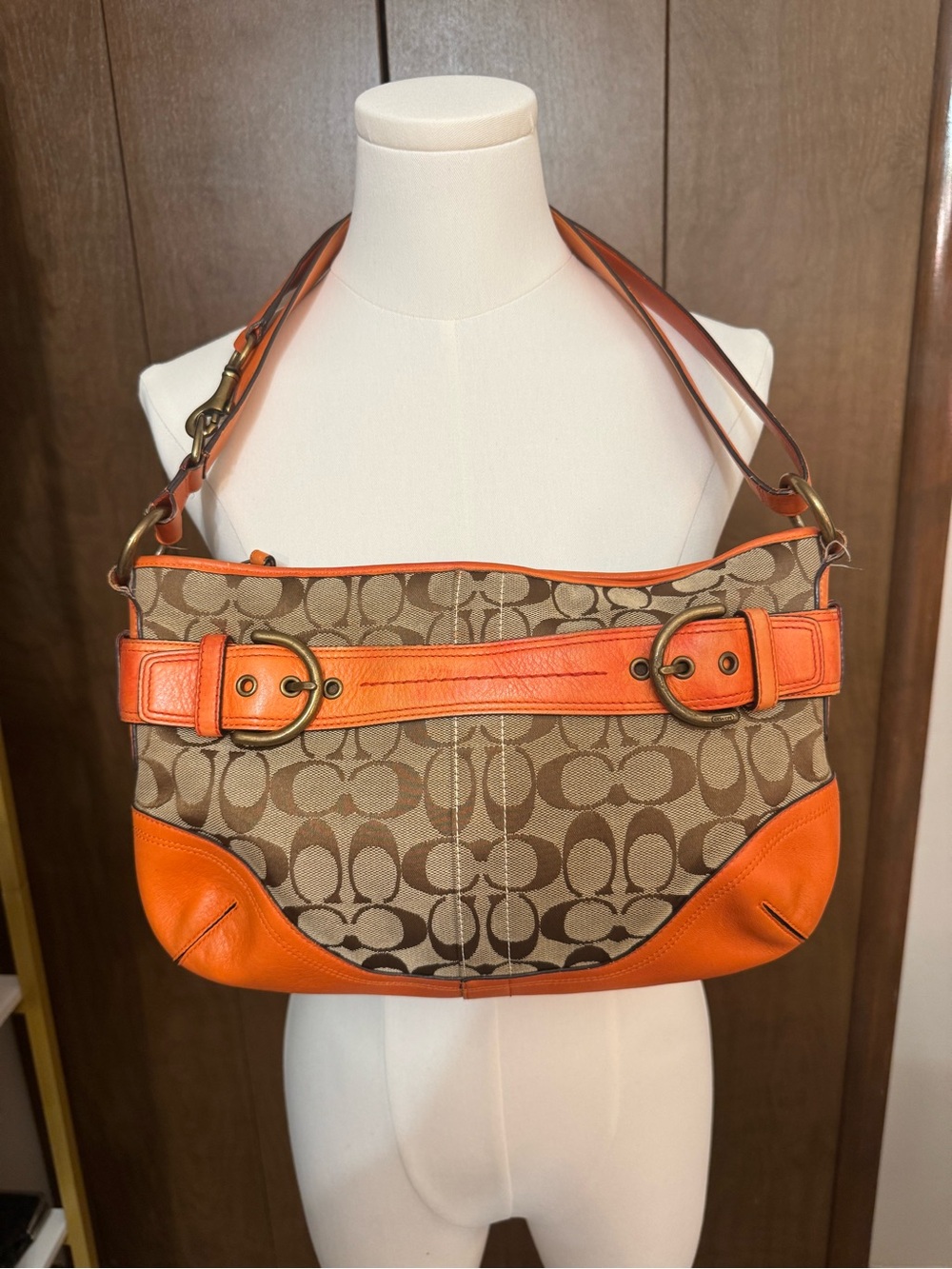 Coach Signature Canvas SoHo Hobo Bag in Khaki Orange